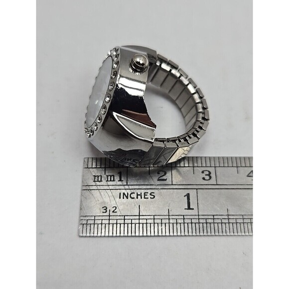 Bozhi Womens Ring Watch Silver Rhinestone Bezel Quartz New Battery Stretch Band main image 7